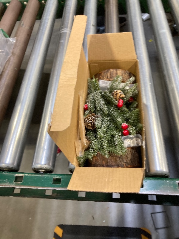 Photo 1 of 2 Pack Artificial Christmas Tabletop Mini Pine Trees, 6.5 in Tall Lighted Holiday Decorations with Wooden Base, Red Berries, Pine Cones Snowflake for Home Table Windowsill Office Desk Mantel