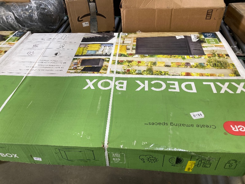 Photo 1 of ACTUAL PRODUCT SIMILAR TO STOCK IMAGE BUT NOT THE SAME**************** Keter Westwood 150 Gallon Deck Box Organizer, Doubles as 2-Person Bench Seat, Brown – Large Resin Outdoor Storage and Seating with Lockable Lid for Garden, Pool, and Patio