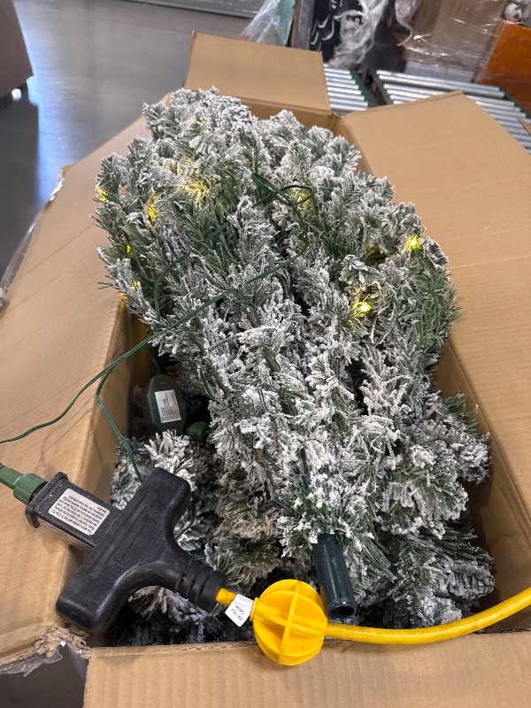 Photo 1 of 6.5' Pre-Lit Green Flocked Frisco Pine Artificial Christmas Tree with 250 Color-changing LED Lights, by Holiday Time