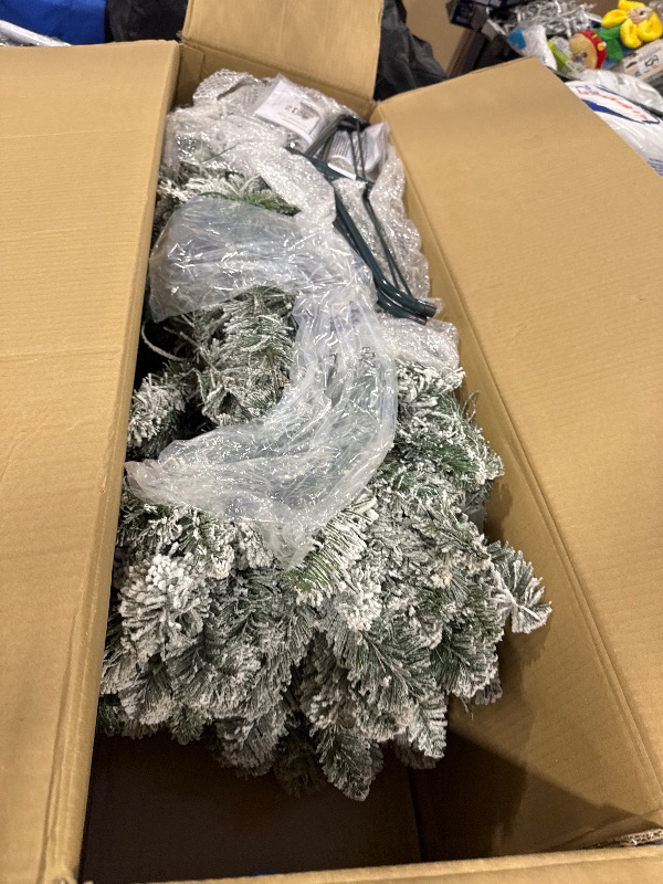 Photo 1 of 6.5' Pre-Lit Green Flocked Frisco Pine Artificial Christmas Tree with 250 Color-changing LED Lights, by Holiday Time