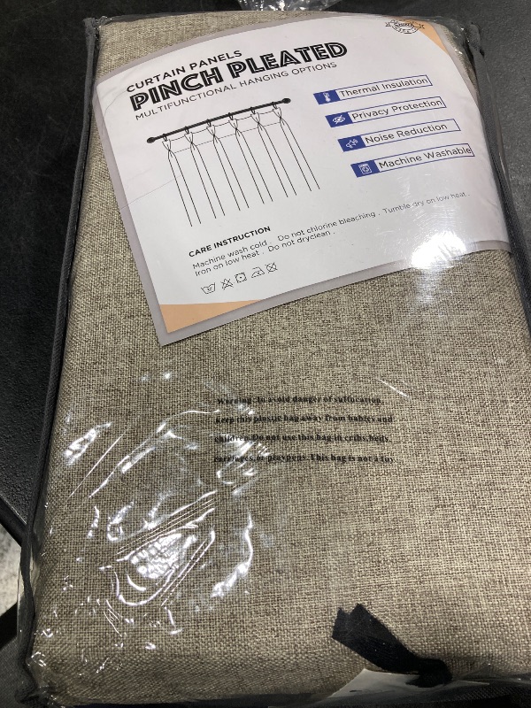 Photo 1 of 100% Blackout Shield Linen Look Textured Pinch Pleated Curtains Blackout Drapes 102 Inch Long 2 Panels Set, Faux Linen Blackout Curtains for Bedroom & Living Room, 40" W x 102" L, Dark Faux Linen