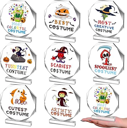View 1 of 8 Pcs Acrylic Halloween Costume Contest Trophies Halloween Acrylic Award Halloween Best Costume Skeleton Trophies Skull Halloween Costume Award Prize for Adults Costume Contest Game