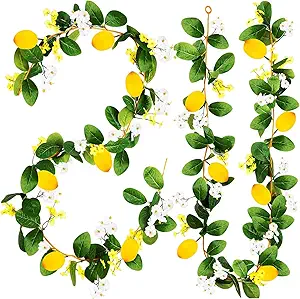 Photo 1 of 2PCS Artificial Lemon Garland (12Ft Total), Faux Fruit Vine with Greenery for Wedding Party, Wall Mantle Table Decor, Spring Summer Kitchen Door Decoration
