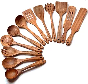 Photo 1 of 12 Pack Wooden Spoons for Cooking - Natural Teak Kitchen Utensils Set with Spatulas
