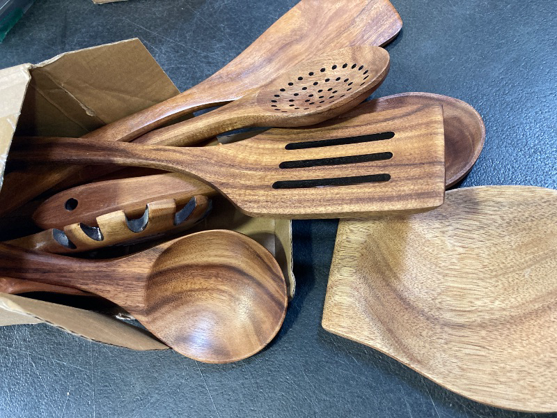 Photo 1 of 12 Pack Wooden Spoons for Cooking - Natural Teak Kitchen Utensils Set with Spatulas
