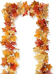 Photo 1 of 13FT Fall Leaf Garland 2Pcs Fall Leaves Garland for Fall Thanksgiving Decor Artificial Autumn Leaves Vine for Home Mantel Dinner Fireplace Decoration
