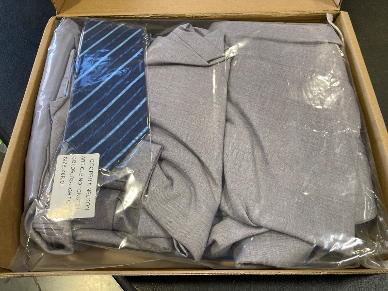 Photo 1 of Cooper & Nelson 3 Piece Men's Suit Set, 2 Button Slim Fit Suit for Men, Jacket, Vest, Pants and Tie Light Grey - SIZE 40R / M
