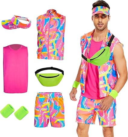 Photo 1 of 80s Workout Costume for Men, Halloween Cosplay Couples Suit Outfits, 80s 90s Men Workout Costume Outfit Set - M