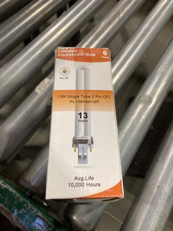 Photo 1 of (6 Pack) 13 Watt Single Tube 2 Pin GX23 Base,PL-13W GX23 4100K Compact Fluorescent Light Bulb, Replaces Philips PLS13W41, Sylvania CF13DS/841/ECO,PL13/SP41K