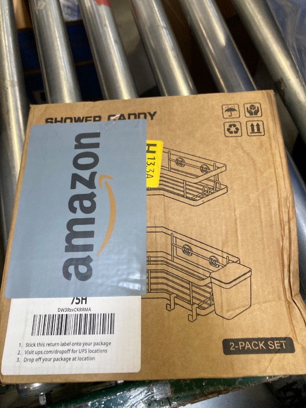 Photo 1 of Corner Shower Caddy - 2 Pack, Adhesive Shower Organizers, Rustproof Stainless Steel Shower Shelves with 8 Hooks, No Drilling Bathroom Organizers and Storage Racks, Space-Saving, Brown, Medium