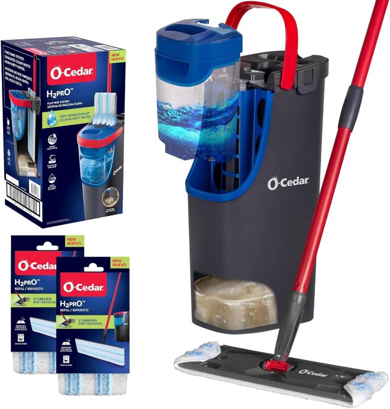 Photo 1 of (used)(unknown if complete) O-Cedar H2prO Flat Mop System with 2 Mop Head Refills | Quick Cleaning Tool