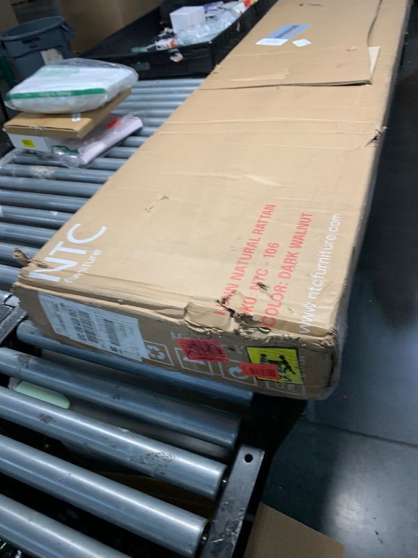 Photo 1 of ***TRUCK/TRAILER PICKUP ONLY***NTC Lupin Wooden Bed Frame with Headboard and Natural Rattan, Solid Oak/Rubber Wood Foundation with Silent Slats, 1000 Lb Capacity, Effortless Assembly (Natural Cane - Dark Walnut, King)