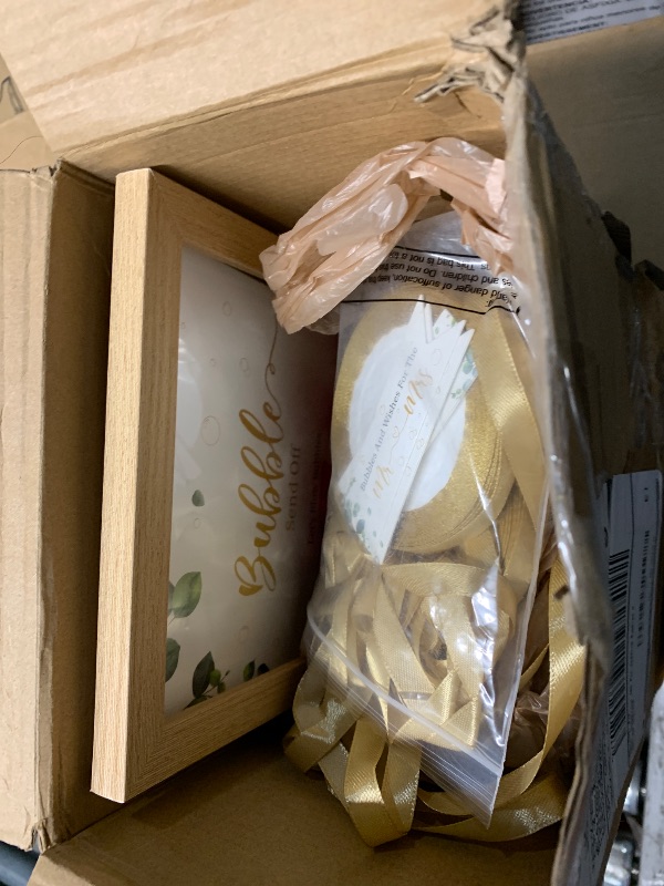 Photo 1 of ***(SMALL CRACK/ MINOR DAMAGE)***Gemscream 405 Pcs Wedding Bubbles Wands Set Include Heart Bubble Wands Bubbles Send Off Cards Gift Tags Wood Photo Frame Ribbons for Wedding Send Off Party Favors(Champagne Gold)