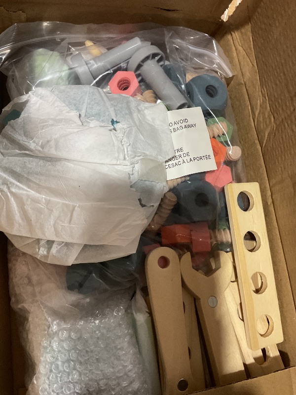 Photo 1 of (used)(unknown if complete) ROBUD Large Wooden Play Tool Workbench Set for Kids Toddlers, Construction Workshop Tool Bench Toys Gift, Multicolor