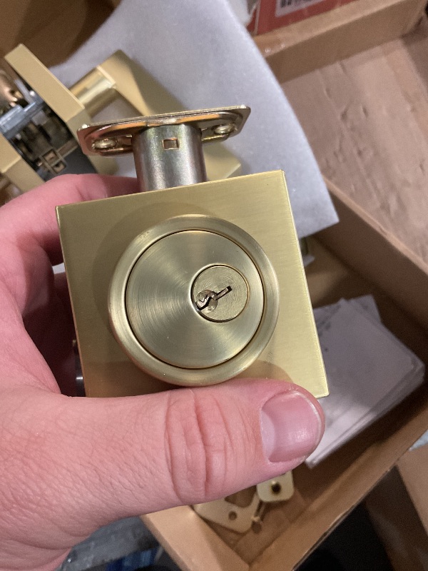 Photo 1 of **key broken in lock***Cielsa Dawn Gold Heavy Duty Privacy Lever Door Handle and Single Cylinder Deadbolt Lock and Key Combo Pack - Locking Lever Set for Left or Right-Handed Doors - Exterior Door Levers - Satin Brass