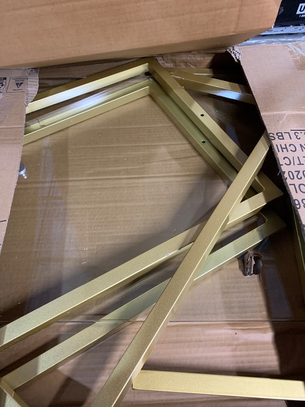 Photo 1 of ***DAMAGED - SEE NOTES/PICTURES***Martha Stewart Eli Home Office Desk with Glass Top and Steel Frame, Polished Brass