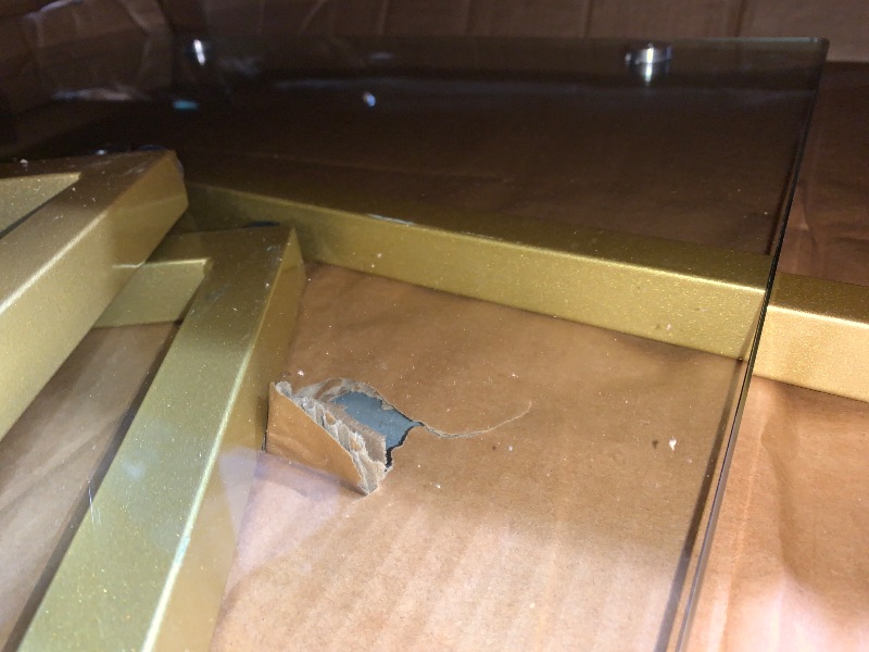 Photo 1 of ***DAMAGED - SEE NOTES/PICTURES***Martha Stewart Eli Home Office Desk with Glass Top and Steel Frame, Polished Brass