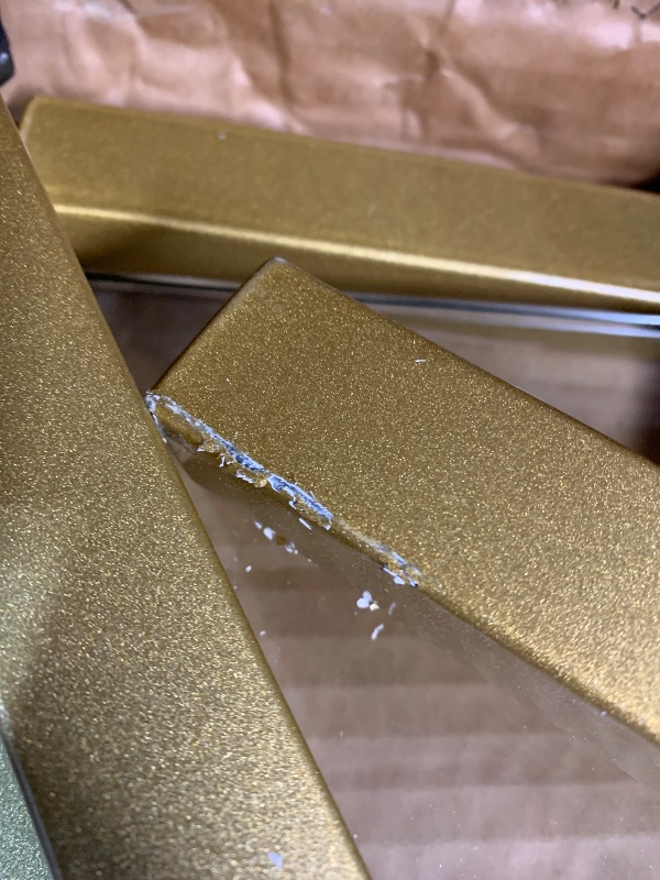 Photo 1 of ***DAMAGED - SEE NOTES/PICTURES***Martha Stewart Eli Home Office Desk with Glass Top and Steel Frame, Polished Brass