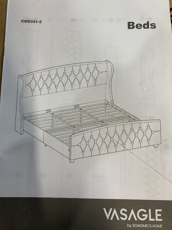 Photo 1 of ***DAMAGED - SEE NOTES/PICTURES***VASAGLE King Bed Frame with Tall Headboard, Upholstered Platform Bed Frame King Size, with Wingback Tufted Headboard and Footboard, Wooden Slats, No Box Spring Needed, Cappuccino Beige URMB884W01
