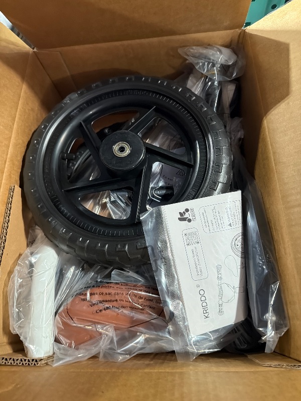 Photo 1 of ***(USED/ UNKNOWN IF MISSING PARTS)***KRIDDO Toddler Balance Bike 2 Year Old, Age 24 Months to 5 Years Old, 12 Inch Push Bicycle with Customize Plate (3 Sets of Stickers Included), Gift Bike for 2-3 Boys Girls, White