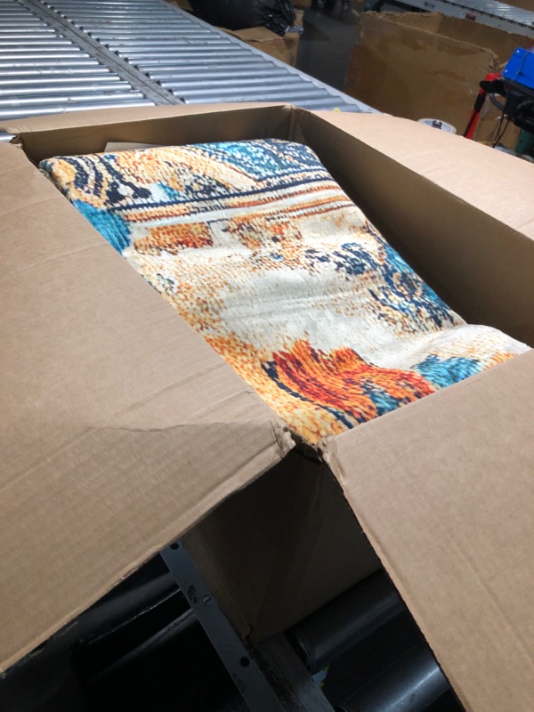 Photo 1 of Blue Boho Area Rug 8x10 Vintage Floral Large Carpet Machine Washable Door Mat Low Pile Indoor Outdoor Floor Rugs Flower Medallion Non Slip Rug for Living Room Bedroom Dinning Office Home 8'x10'