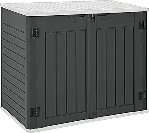 Photo 1 of ***BOX 1/2***YITAHOME Outdoor Horizontal Storage Sheds w/o Shelf, Weatherproof Resin Tool Shed, Multi-Opening Door for Storage of Bike, Trash Cans, Garden Tools, 35 cu ft, Waterproof, Lockable, Dark Gray