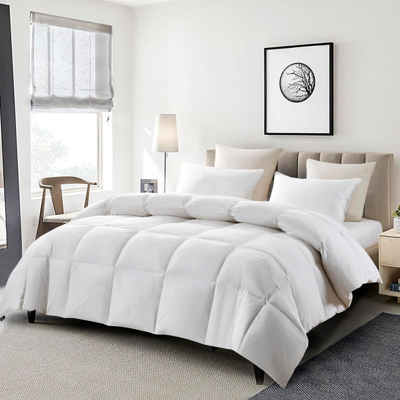 Photo 1 of (used) Serta Goose Feather Down Fiber Cotton Comforter King Size - 100% Cotton Duvet Insert - Season Medium Warmth 106 x 90 Inch White