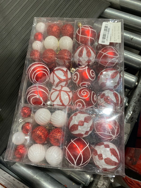View 2 of 100Pcs Elegant Christmas Balls Set Christmas Tree Ornaments with Glitter and Patterns Bulk Ornaments for Tree as Festive Christmas Decor Xmas Ball Set Red White