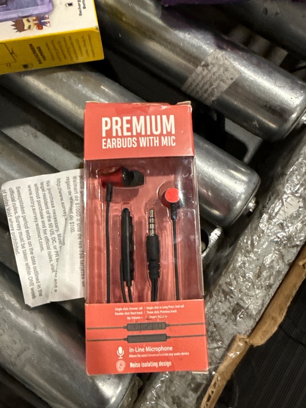 Photo 1 of (2) Premium 35mm Wired Earbuds Headphones - Red with in Line Microphone
