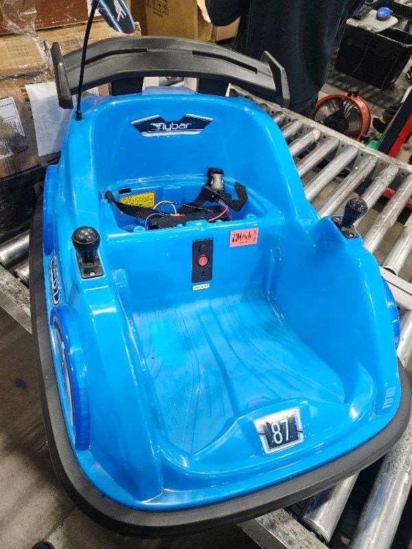 Photo 1 of *** PARTS ONLY *** Flybar 6V Glow Bumper Car Ride On Toy - Indoor/Outdoor Toys, Toddler Toys, Bumper Cars, Kids Electric Car, w/ 360° Spins, Multi-Color LED Lights, Max Weight of 100lbs, Age 4-9yrs, Blue ** missing seat cover and charger **