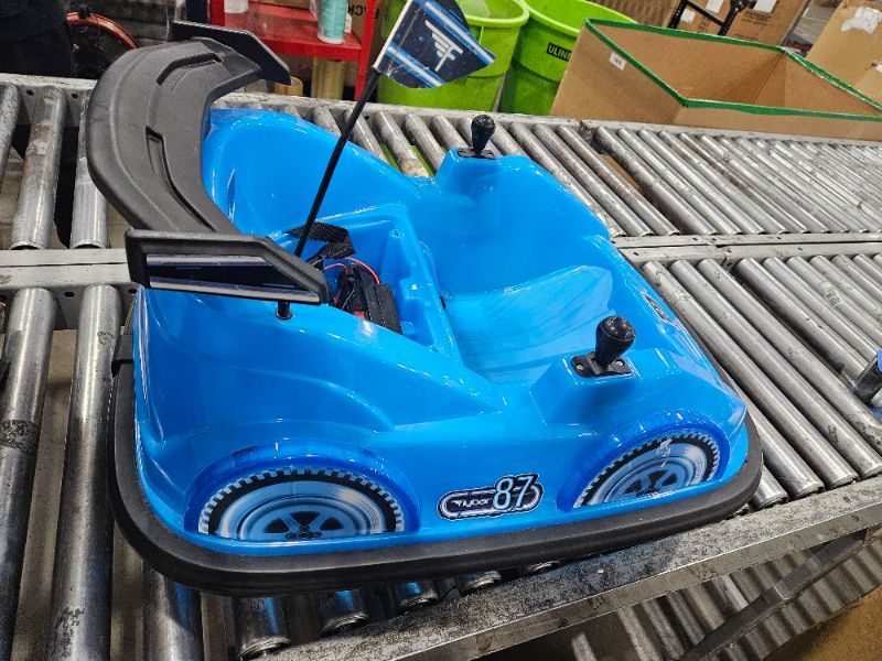 Photo 1 of *** PARTS ONLY *** Flybar 6V Glow Bumper Car Ride On Toy - Indoor/Outdoor Toys, Toddler Toys, Bumper Cars, Kids Electric Car, w/ 360° Spins, Multi-Color LED Lights, Max Weight of 100lbs, Age 4-9yrs, Blue ** missing seat cover and charger **