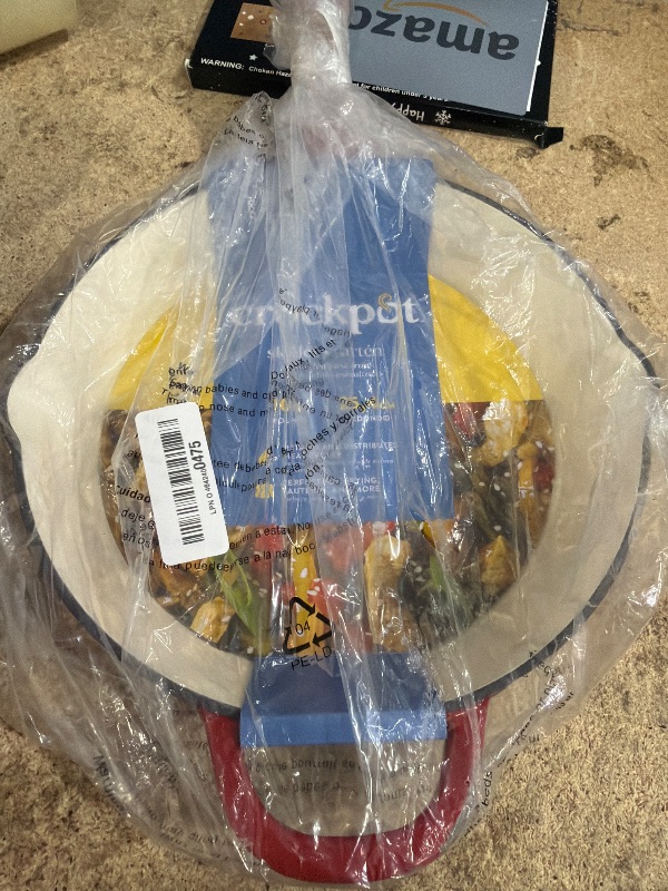 Photo 1 of (chipped paint) Crock-Pot 10 Inch Enameled Cast Iron Skillet with Handles - Ideal for Searing, Roasting, Frying - Even Heat Distribution, Pour Spouts - Oven-Safe & Stovetop Safe (Red)