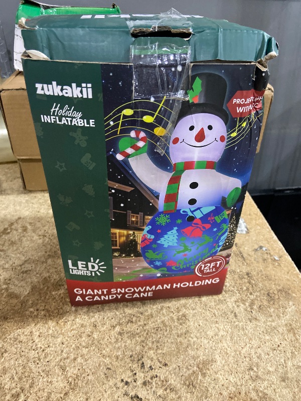 Photo 1 of 12FT Giant Christmas Inflatables Decorations Snowman Built-in Music & 360° Rotation 3-Color LED Lights, Huge Christmas Blow Up Yard Decoration Outdoor for Xmas Garden New Year