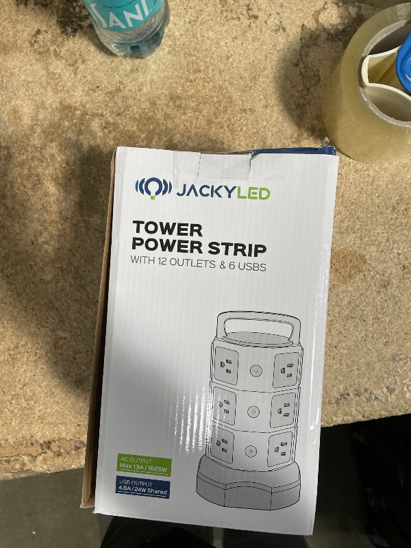 Photo 1 of ?10ft? Power Strip Tower JACKYLED Surge Protector Electric Charging Station with 13A 12 Outlets 6 USB Ports Heavy Duty Extension Cord for Home Office Computer Nightstand Laptop Phone White Black