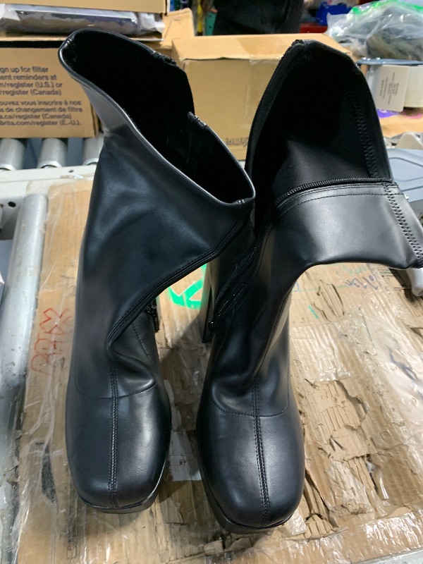 View 4 of ***(HEAVILY USED/ MINOR DAMAGE)***DREAM PAIRS Women's Mid Calf Gogo Boots Platform High Chunky Block Heel Square Toe Ankle Boots,Size 9.5,BLACK-PU,SDMB2410W