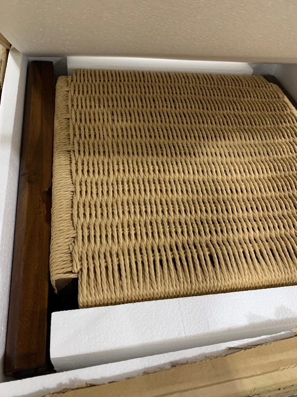 Photo 1 of *** PARTIAL SET - ONE SIDE TABLE ONLY *** Calais Collection Set of 3 - Coffee Table and 2 Side Tables - Solid Acacia Wood Living Room Tables with Woven Shelves by Alaterre Furniture (Warm Chestnut)