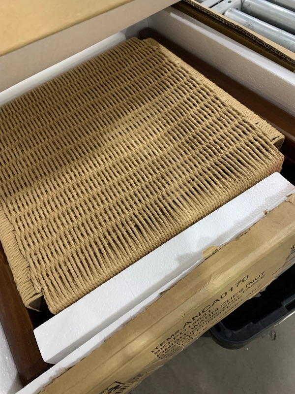 Photo 1 of *** PARTIAL SET - ONE SIDE TABLE ONLY *** Calais Collection Set of 3 - Coffee Table and 2 Side Tables - Solid Acacia Wood Living Room Tables with Woven Shelves by Alaterre Furniture (Warm Chestnut)