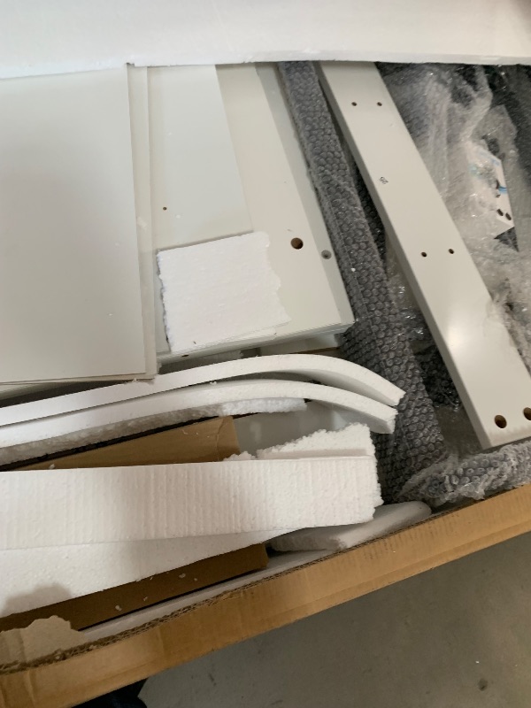 Photo 1 of *** PARTS ONLY *** Large Vanity Desk with 3 Color Touch Screen Dimming Mirror, Vanity Desk with Charging Station, Modern Retractable Makeup Dressing Table, Vanity Table With storage shelves and 5 Sliding Drawers, White