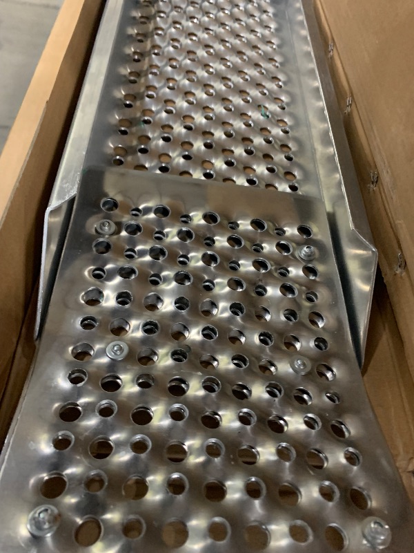 Photo 1 of ***ONLY 1***Shed Ramp, Aluminum 2 Pack, 58.81" x 7.87", Punched Plate Traction, 880 lb per Pair (440 lb per Ramp), Reinforced Head Plate, L-Bracket Stabilizers Included, for Lawn Mowers & Sheds