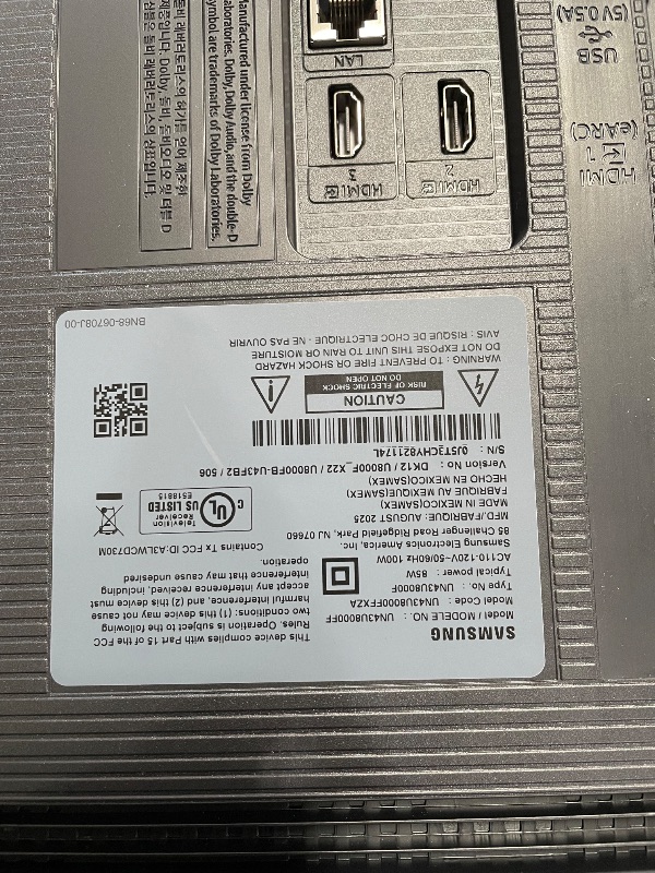 Photo 1 of **DAMAGED SCREEN** Samsung 43-Inch Class Crystal UHD U8000F 4K Smart TV (2025 Model) Endless Free Content, Crystal Processor 4K, Metal Stream Design, Knox Security, Alexa Built-in