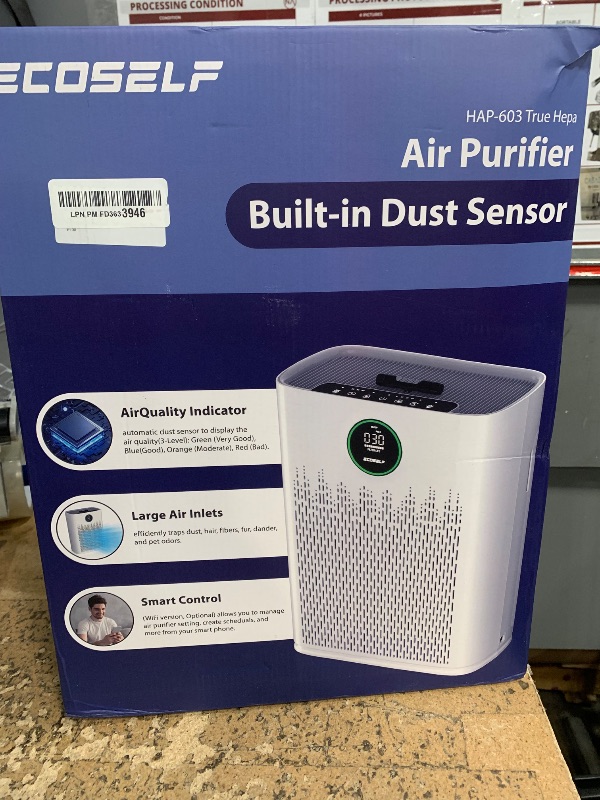 Photo 1 of ***MISSING CHARGER***Air Purifiers for Home Large Room, Cover Up to 2400 Ft² with True HEPA Filter, Smart Mode, PM2.5 Air Quality Display, 22dB Sleep Mode, Aromatherapy with 2X-Purification & 360°Air Outlet, HAP603, White