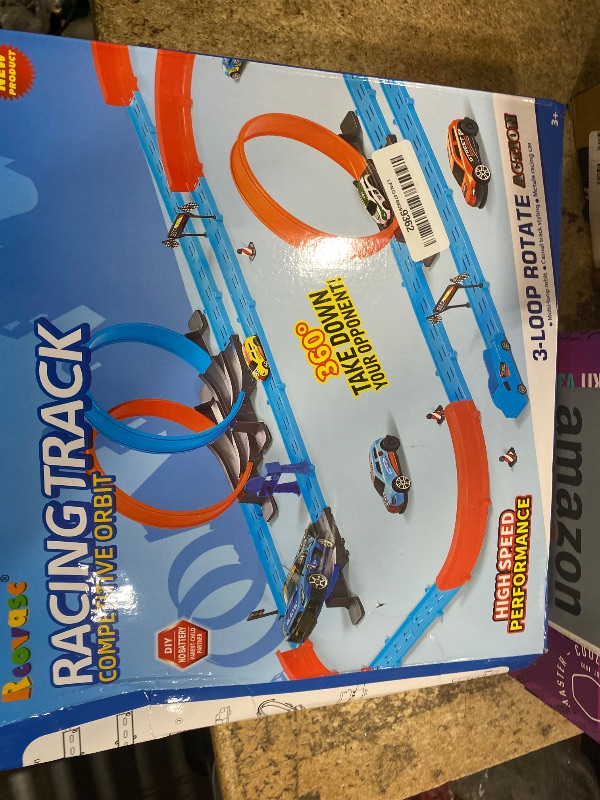 Photo 1 of ?Slot Car Race Track Sets with 360° Thrill Loops & 4 High-Speed Cars, 64 Pcs Large Flexible Racing Track for Kids Ages 3-5 4-8 8-12, Race Car Toys Gift for Boys Girls Birthday Christmas