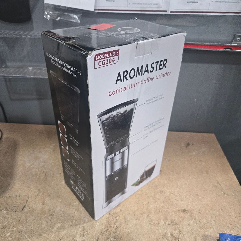 Photo 1 of **USED** Aromaster Burr Coffee Grinder with 48 Gind Settings, Conical Coffee Bean Grinder for Home Use,Stainless Steel,40 Seconds Adjustable Timer,Anti-static,Easy to Clean with Brush