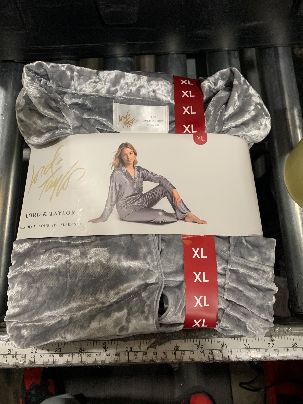 View 1 of  Lord &Taylor Luxury Velour Sleep Pajama Set Women XS Gray Classic