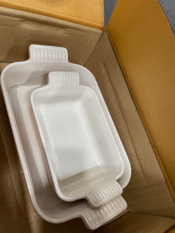 Photo 1 of (missing largest pan) Le Creuset Stoneware Heritage Set 2 Rectangular Dishes, Peche