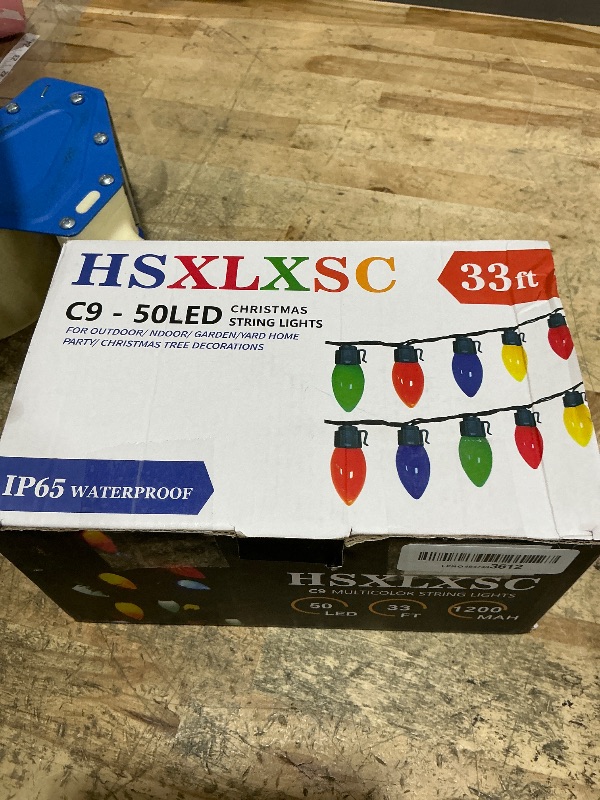 Photo 1 of ***PARTS ONLY*** ***NONFUNCTIONAL*** HSXLXSC C9 Solar Christmas Lights, 33ft 50LEDs Outdoor Christmas String Lights, 8 Lighting Modes, IP65 Waterproof Outdoor Indoor Vintage Fairy Lights for Christmas Tree Party Decor
