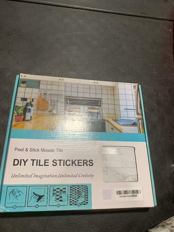 Photo 1 of 10 Sheets Peel and Stick Backsplash Tile, Stick on Backsplash for Kitchen and Bathroom, White Marble Look PVC Mixed Metal Silver Self Adhesive Wall Tiles