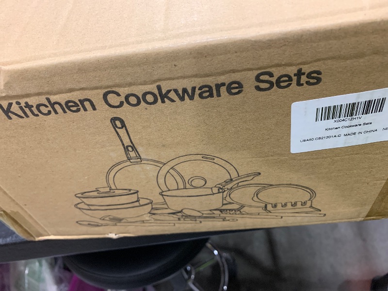 Photo 1 of **DAMAGE, INCOMPLETE** Astercook Ceramic Non-stick Cookware Pots and Pans Set, Detachable Handle, RV Kitchen Non Stick Cooking Set Removable Handles, Oven Safe, Induction Ready, Stackable, Cream White