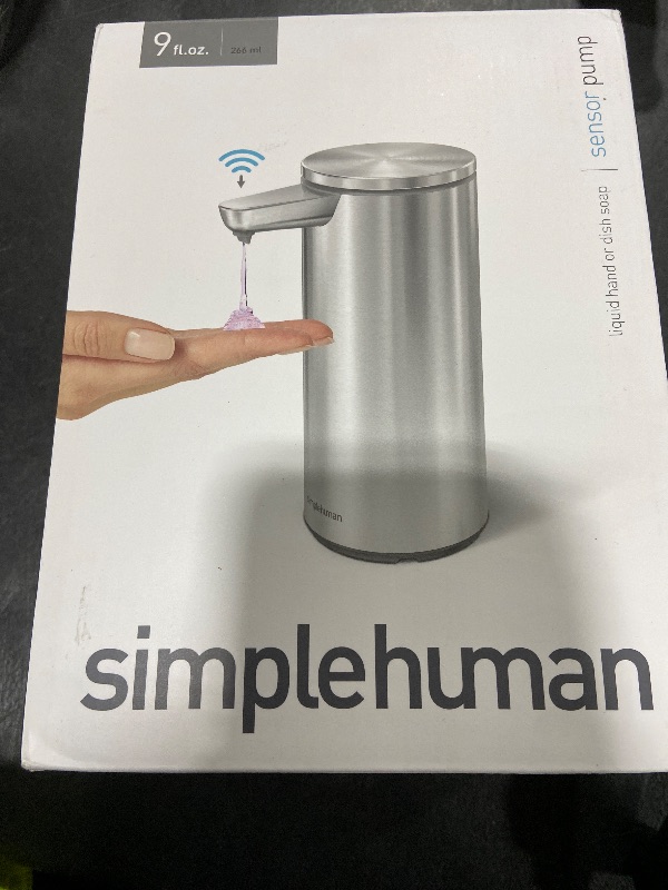 Photo 1 of simplehuman 9 oz. Touch-Free Automatic Rechargeable Sensor Pump, Brushed Stainless Steel, New