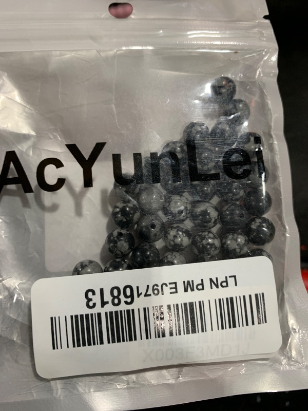 Photo 1 of 100Pcs Natural Stone 8mm Snowflake Round Loose Gemstone Energy Healing Beads Hole Size 1mm DIY Smooth Beads for Bracelet Necklace Earrings Jewelry Making